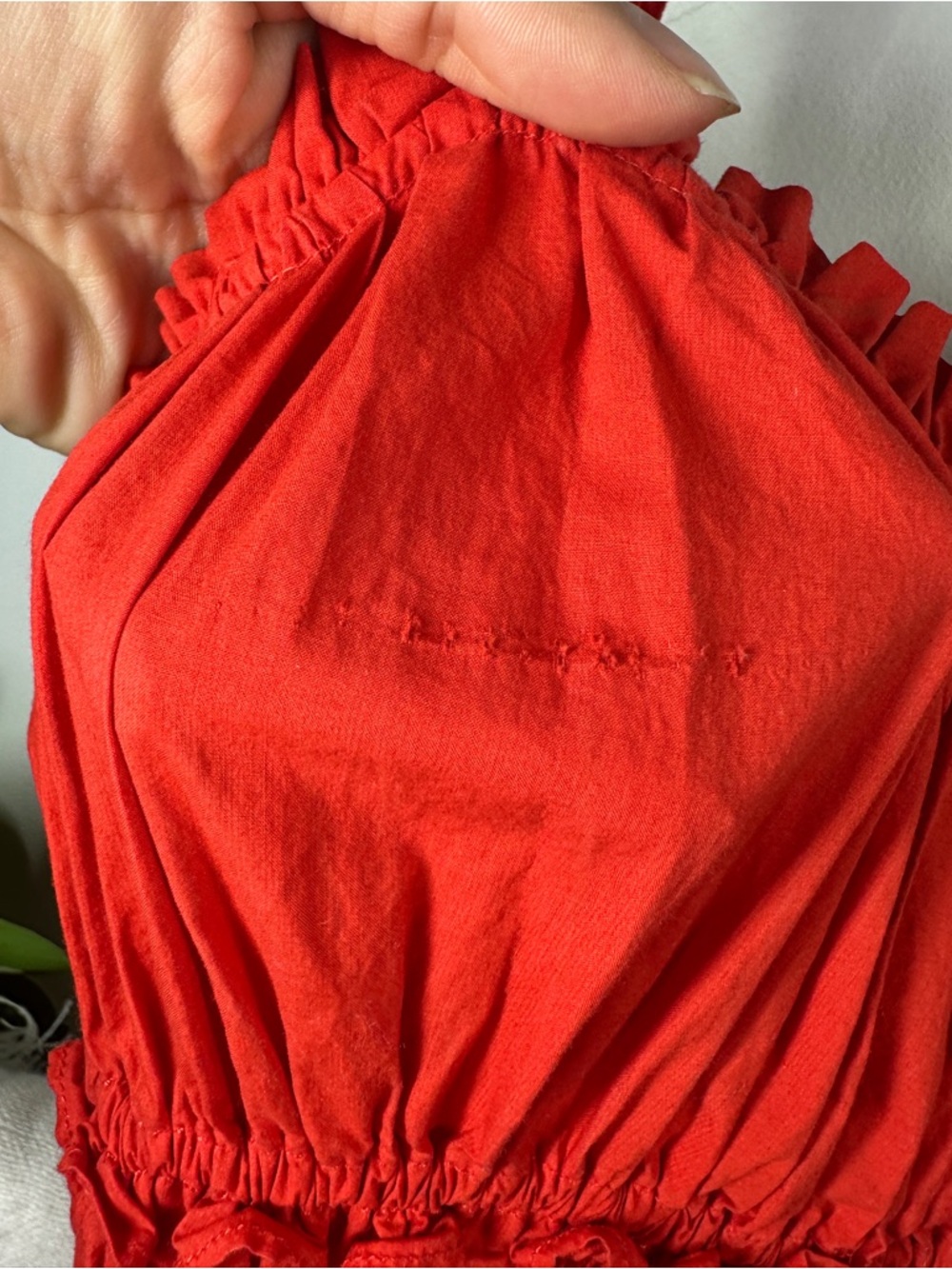 Doen Marianne Dress Red Orange Ruche Dress sz M *AS IS* - Picture 15 of 15